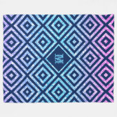 青の幾何パターンとカラフルグリッター フリースブランケット (正面(横))