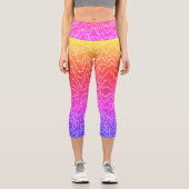 青の幾何学的な白い曲線 カプリレギンス (正面)