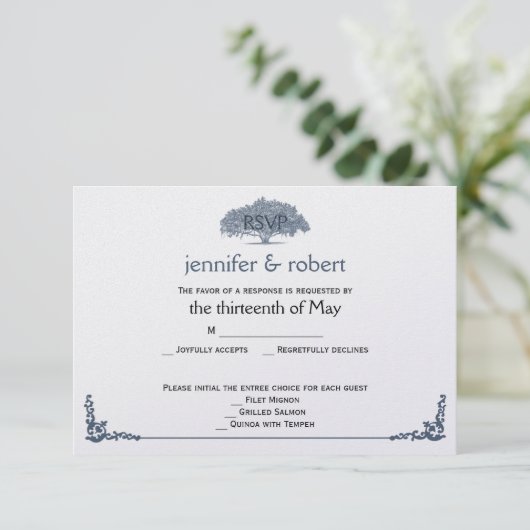 青の応答カードにモッシー結婚オークの木 出欠カード (スタンド正面)