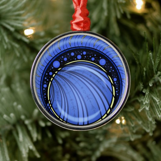 青の抽象化。ラウンドカラースケッチ メタルオーナメント (ツリー)