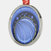 青の抽象化。ラウンドカラースケッチ メタルオーナメント (左)