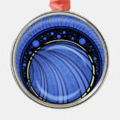 青の抽象化。ラウンドカラースケッチ メタルオーナメント (正面)