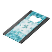 青の抽象的で幾何学的な背景のテンプレート クレジットカード栓抜き (裏面アングル)