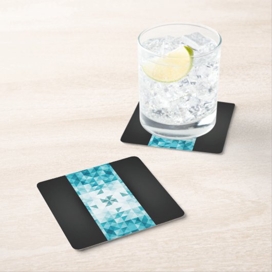 青の抽象的で幾何学的な背景のテンプレート スクエアペーパーコースター (インサイチュ)
