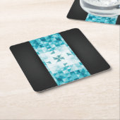 青の抽象的で幾何学的な背景のテンプレート スクエアペーパーコースター (アングル)