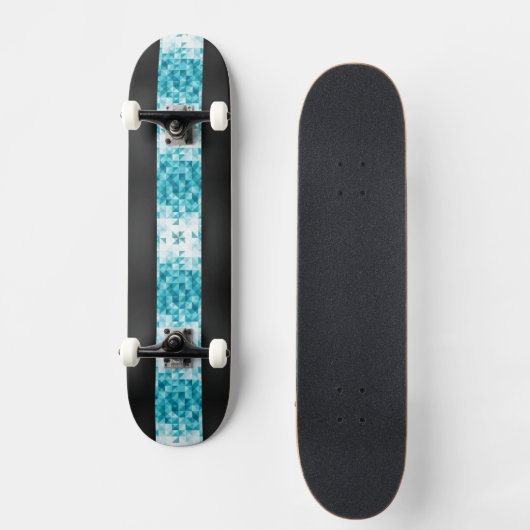 青の抽象的で幾何学的な背景のテンプレート スケートボード (正面)