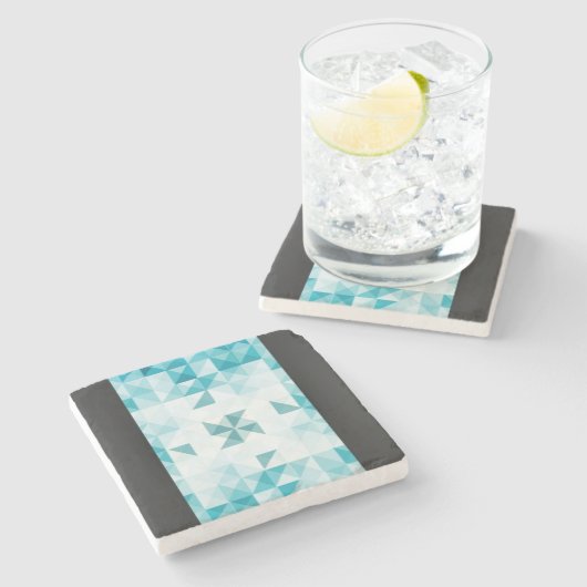 青の抽象的で幾何学的な背景のテンプレート ストーンコースター (横)
