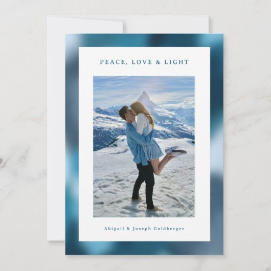 青の抽象的なグラデーション ハヌカの写真 シーズンカード (正面)