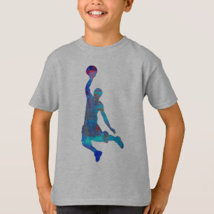 青の抽象的なバスケットボール選手の跳躍の子供のワイシャツ Tシャツ