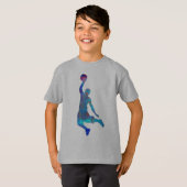 青の抽象的なバスケットボール選手の跳躍の子供のワイシャツ Tシャツ (正面フル)