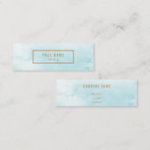 青の抽象的な水彩画の小型名刺 スキニー名刺 (正面/裏面)