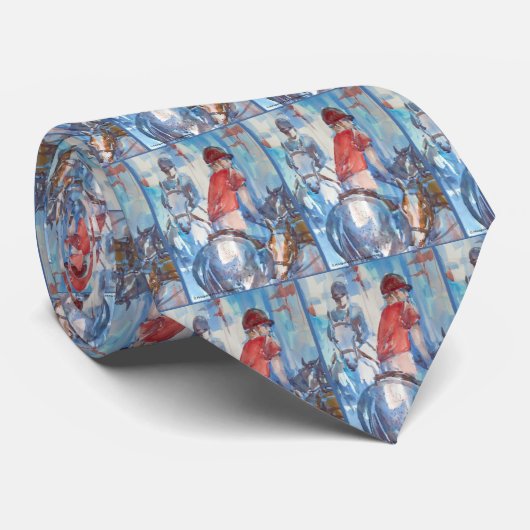 青の抽象的な馬およびライダーの水彩画の芸術 ネクタイ (ロール)