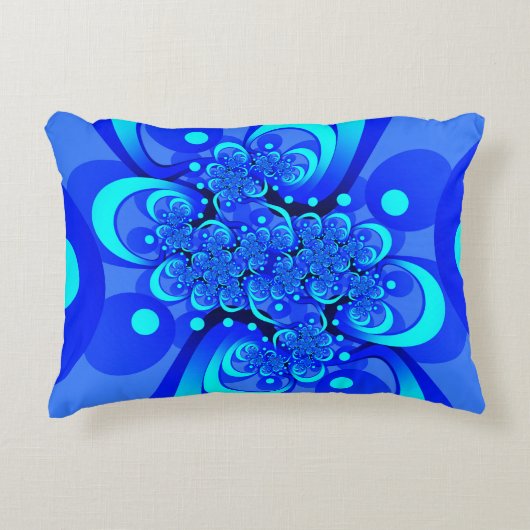 青の抽象芸術フラクタルアートモダンの濃淡 アクセントクッション (正面)