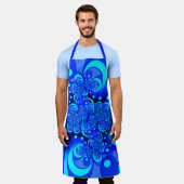 青の抽象芸術フラクタルアートモダンの濃淡 エプロン (着用した状態)