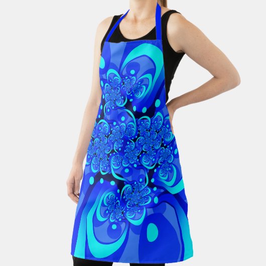青の抽象芸術フラクタルアートモダンの濃淡 エプロン (インサイチュ)