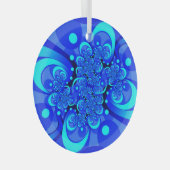 青の抽象芸術フラクタルアートモダンの濃淡 ガラスオーナメント (正面右)