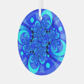 青の抽象芸術フラクタルアートモダンの濃淡 ガラスオーナメント (正面左)
