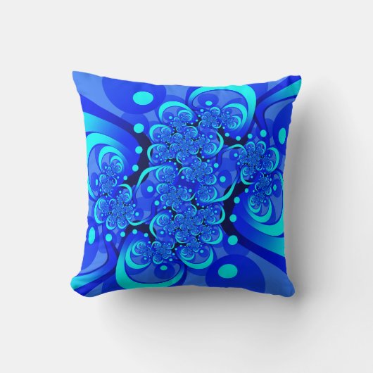 青の抽象芸術フラクタルアートモダンの濃淡 クッション (正面)