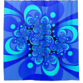 青の抽象芸術フラクタルアートモダンの濃淡 シャワーカーテン (正面)