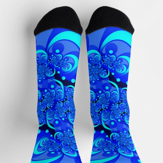青の抽象芸術フラクタルアートモダンの濃淡 ソックス (上部)