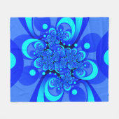 青の抽象芸術フラクタルアートモダンの濃淡 フリースブランケット (正面(横))