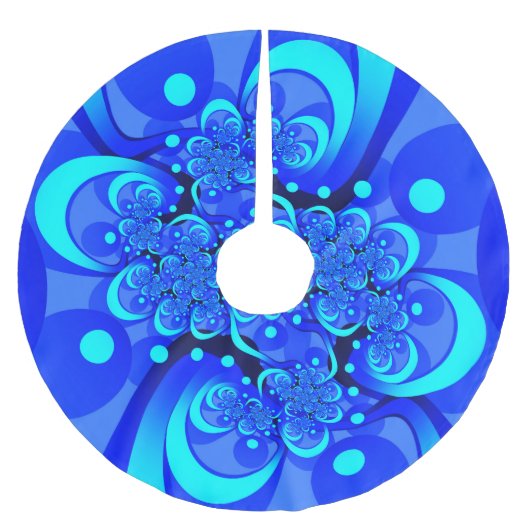 青の抽象芸術フラクタルアートモダンの濃淡 ブラッシュドポリエステルツリースカート (正面)