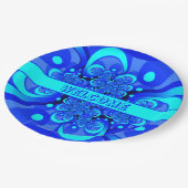 青の抽象芸術フラクタルアートモダンの濃淡 ペーパープレート (アングル)