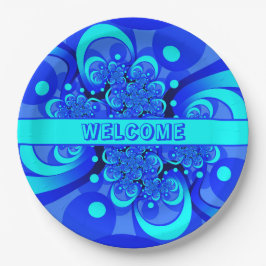 青の抽象芸術フラクタルアートモダンの濃淡 ペーパープレート