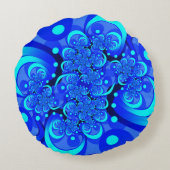 青の抽象芸術フラクタルアートモダンの濃淡 ラウンドクッション (裏面)