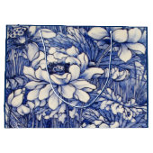 青の日本風花柄ギフトバッグ ラージペーパーバッグ (裏面)