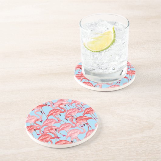 青の明るいピンクのフラミンゴ コースター (側面)