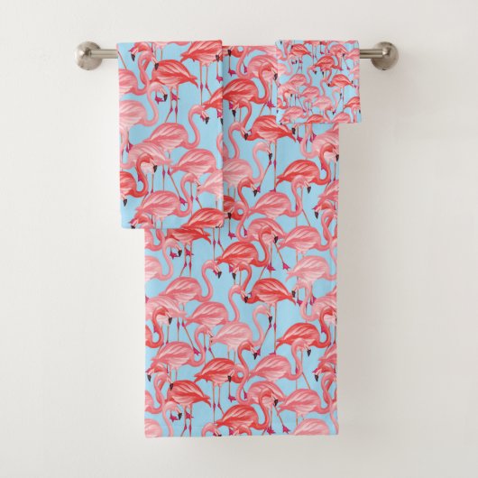 青の明るいピンクのフラミンゴ バスタオルセット (インサイチュ)