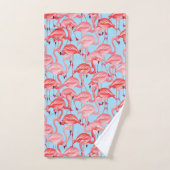 青の明るいピンクのフラミンゴ バスタオルセット (ハンドタオル)