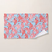 青の明るいピンクのフラミンゴ バスタオルセット (ハンドタオル)