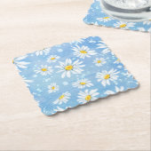 青の明るく白いデイジー ペーパーコースター (アングル)