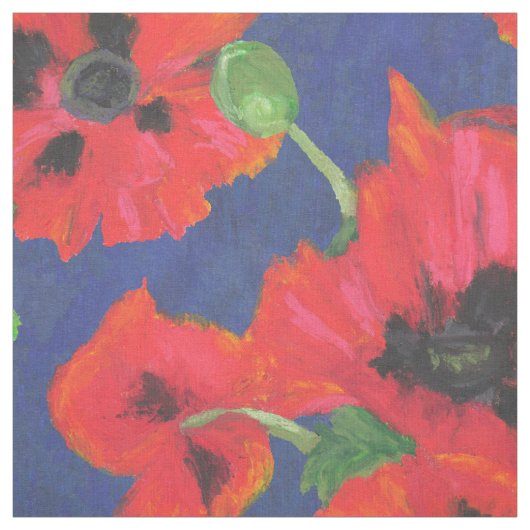 青の明るく赤くおよび黒いオニゲシ ファブリック (見本)