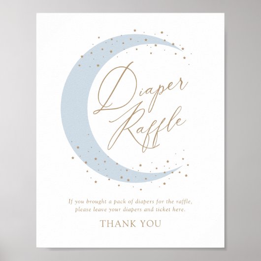 青の月の上に赤ちゃんシャワーおむつラッフルサイン ポスター (正面)