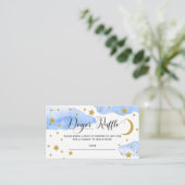 青の月の上に赤ちゃんシャワーおむつラッフル エンクロージャーカード (スタンド正面)