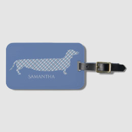 青の格子縞のダックスフント ラゲッジタグ