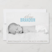 青の歓迎されたベビーの写真のベビーの誕生の発表 案内状 (正面)