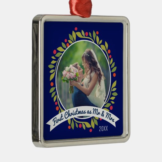 青の氏及びPhoto |夫人のリースとして初めてのクリスマス メタルオーナメント (右)