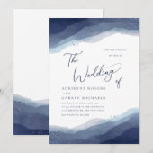 青の水彩ウェディング 招待状 (正面/裏面)