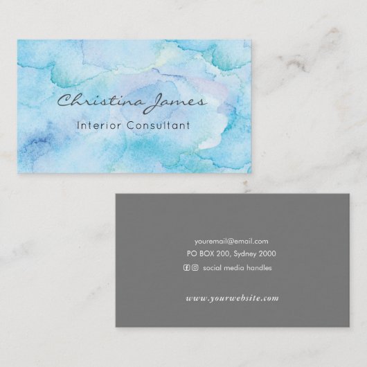 青の水彩テクスチャの名色彩の鮮やか刺(名刺) 名刺 (正面/裏面)