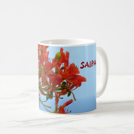 青の海のサイパンの炎の花 コーヒーマグカップ (正面右)