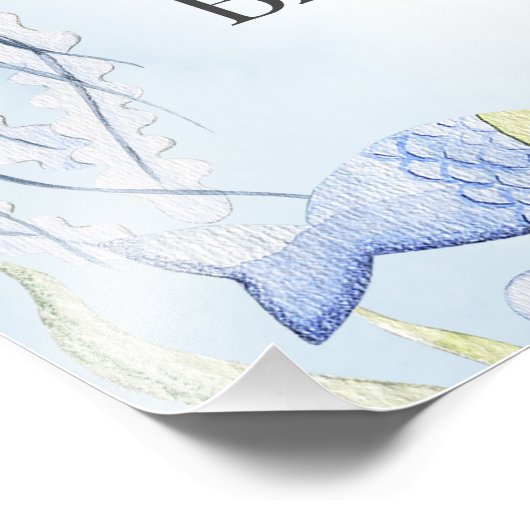 青の海の下で生き物の男の子の赤のシャワーのサイン フォトプリント            (角)