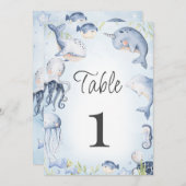青の海の下に男の子の赤ちゃんシャワーテーブル番号 招待状 (正面/裏面)