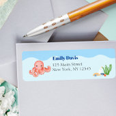 青の海の下に男の赤ちゃんシャワータコ ラベル