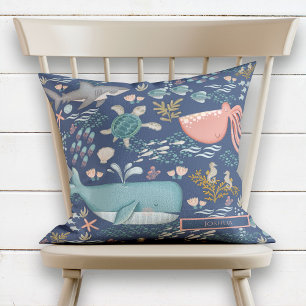 青の海の名前の下に水の色海動物 クッション