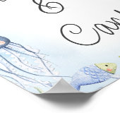 青の海の生き物の下に赤ちゃんシャワーのサイン ポスター (角)