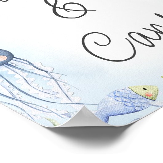 青の海の生き物の下に赤ちゃんシャワーのサイン ポスター (角)